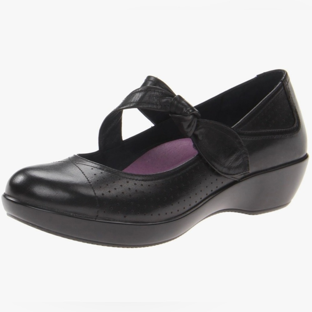 Dansko Women's Deidra Mary Jane Flat Black Leather Shoes Bow Detail Sz 36 US 6